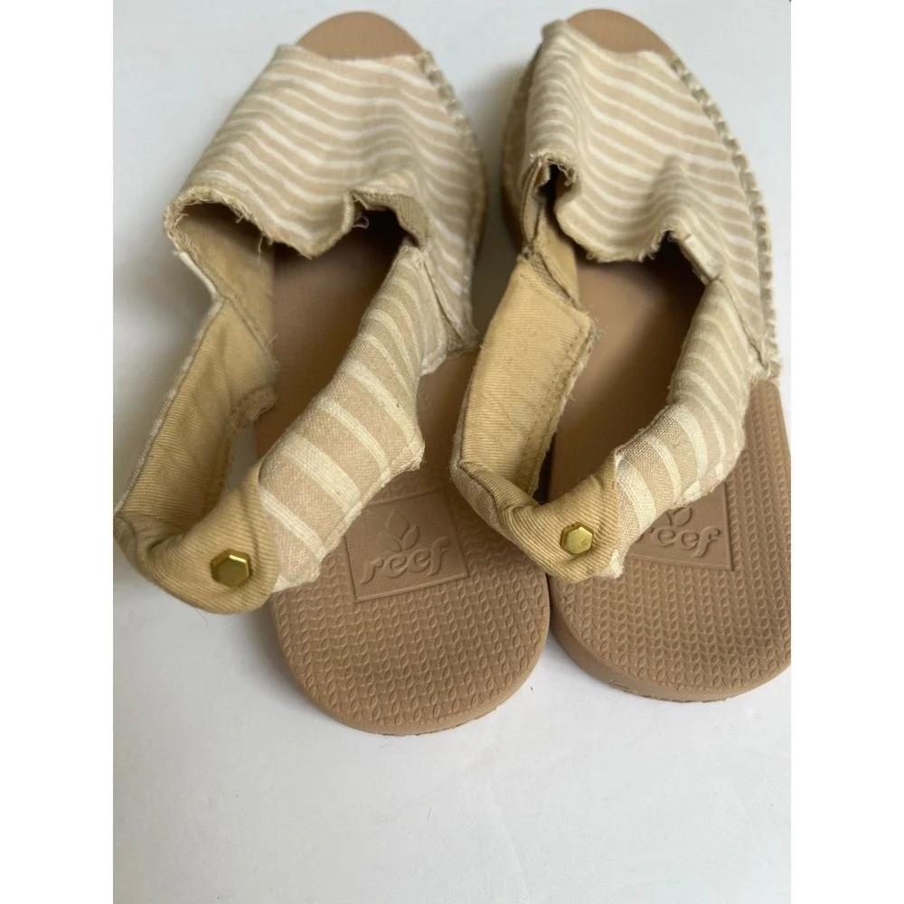 Reef Beige and Cream Striped Espadrille Slide Sandals